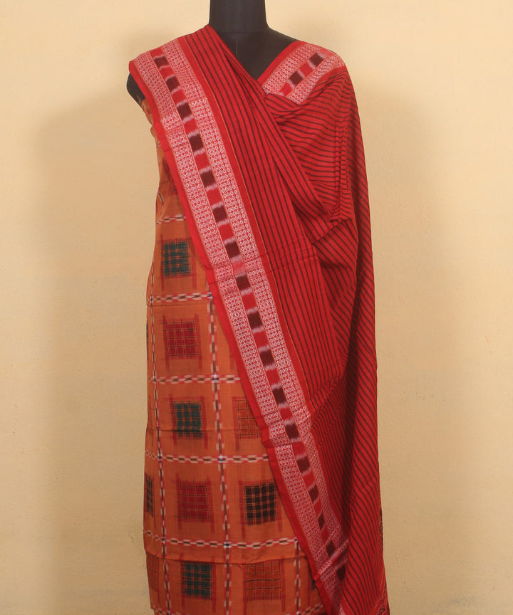 Orange red handwoven cotton sambalpuri dress material