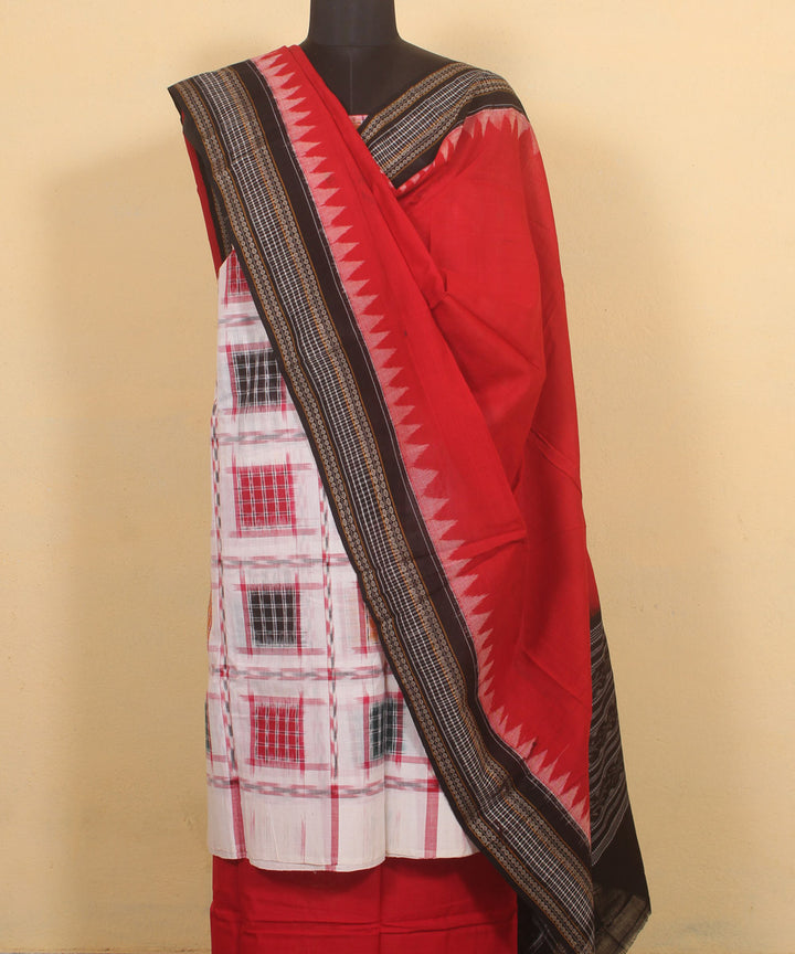 White red handwoven cotton sambalpuri dress material
