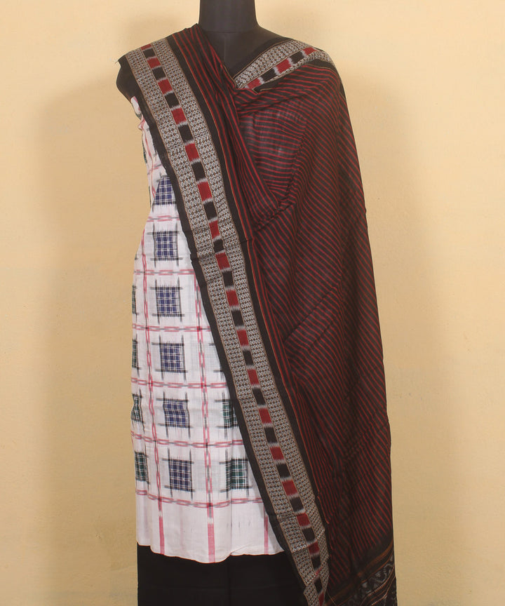 White black handwoven sambalpuri cotton dress material