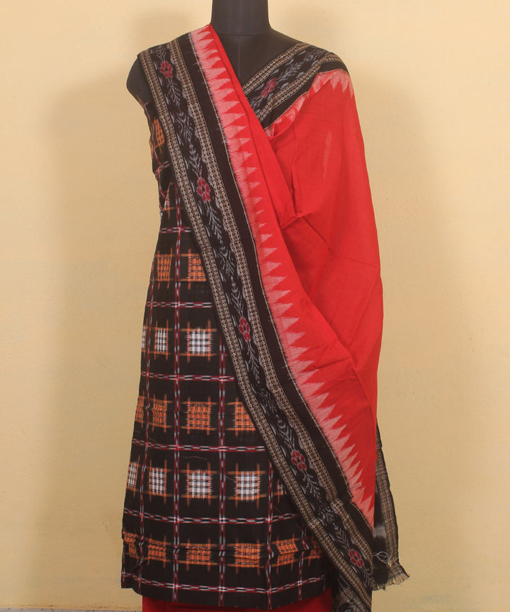 Black red handwoven cotton sambalpuri dress material