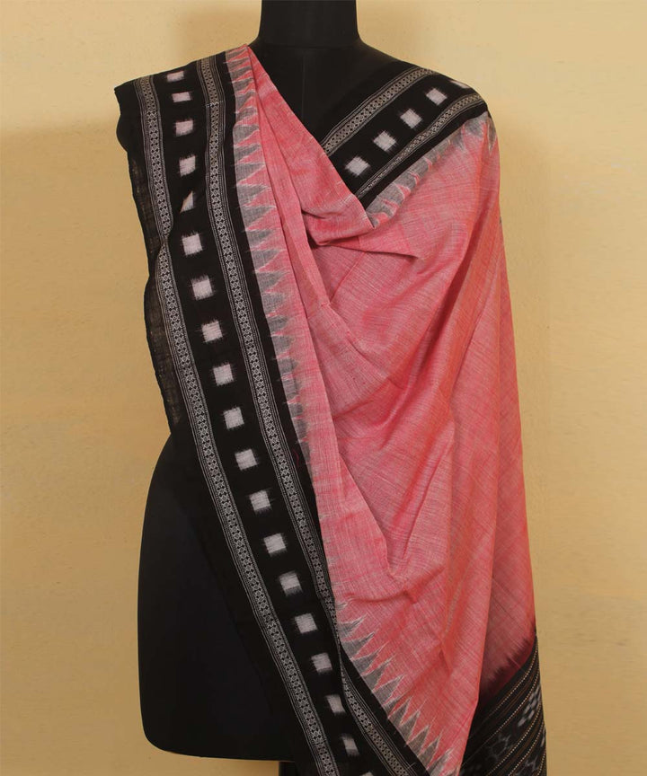 Peach black handwoven cotton sambalpuri dupatta