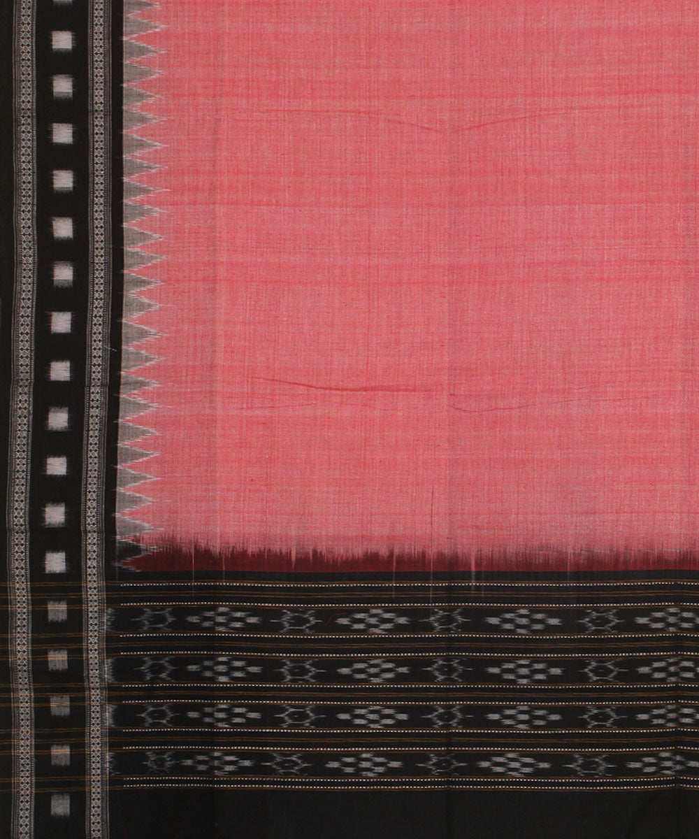 Peach black handwoven cotton sambalpuri dupatta