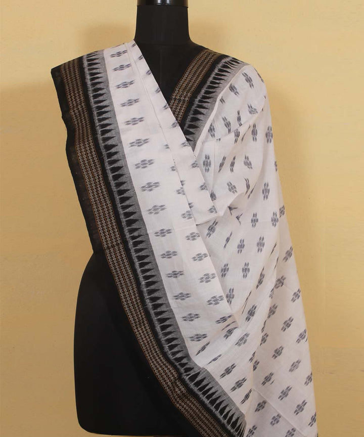 White black handwoven cotton sambalpuridupatta