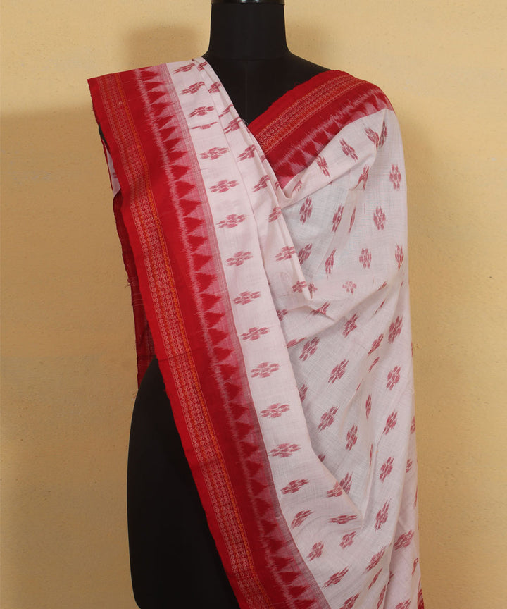 White red handwoven sambalpuri cotton dupatta
