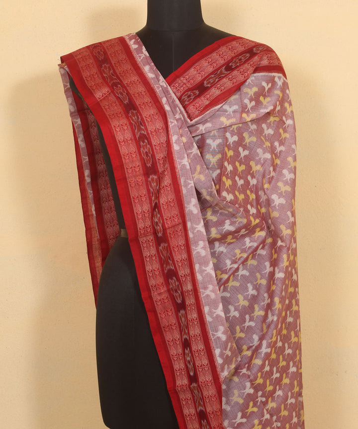 Peach red handwoven cotton sambalpuri dupatta