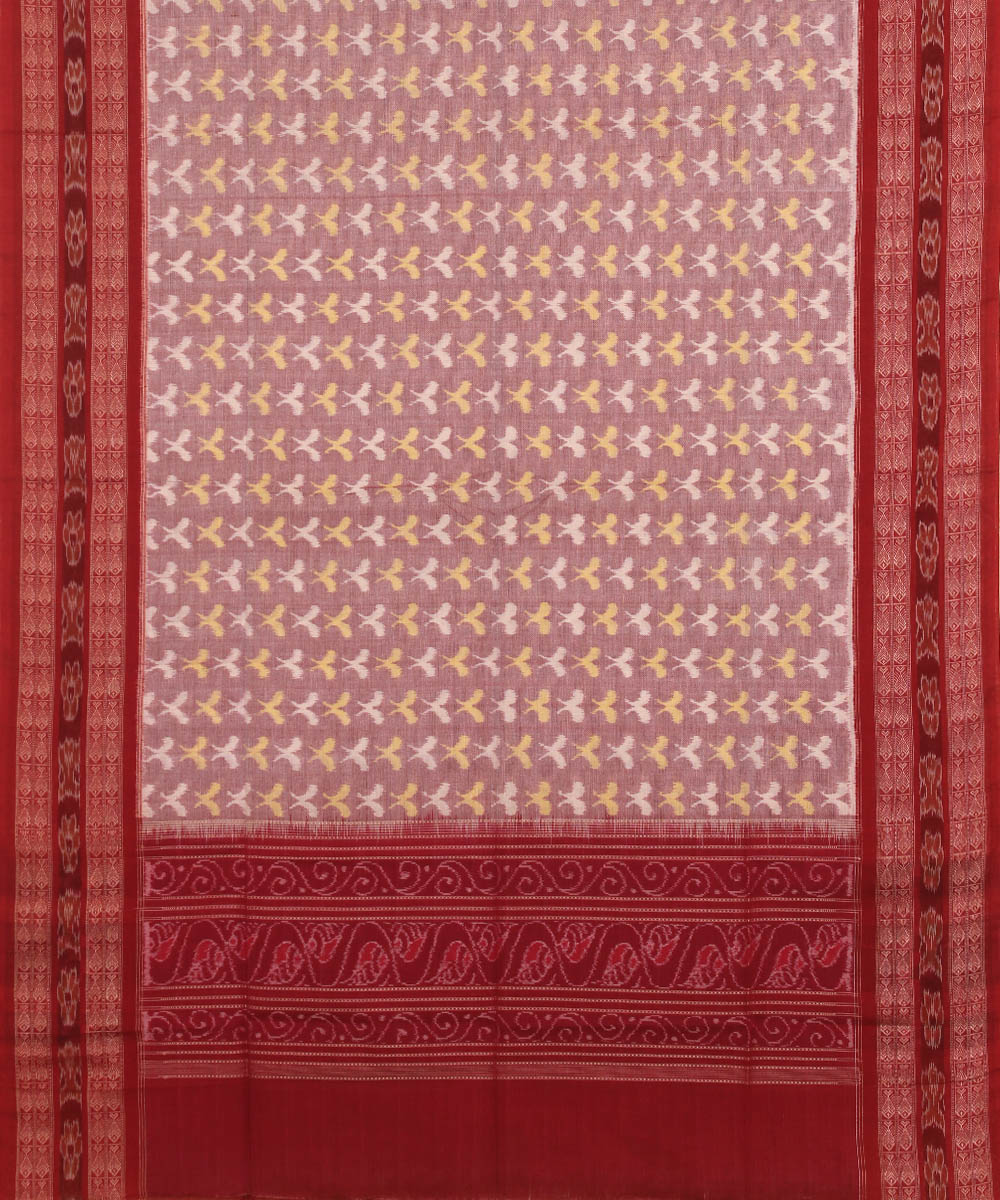 Peach red handwoven cotton sambalpuri dupatta