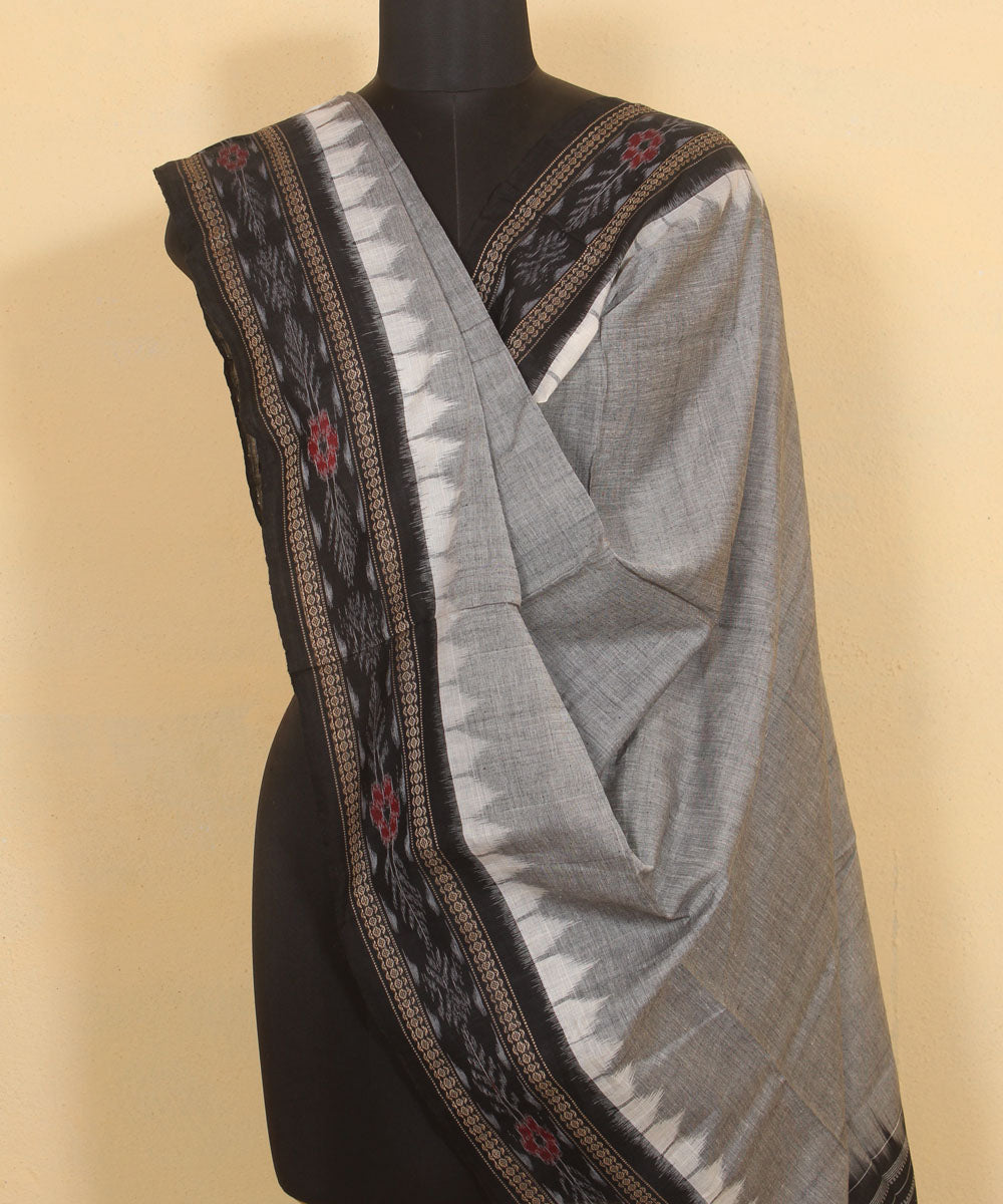 Grey black cotton handwoven sambalpuri dupatta