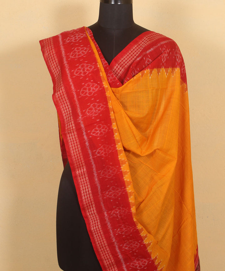 Yellow red cotton handwoven sambalpuri dupatta