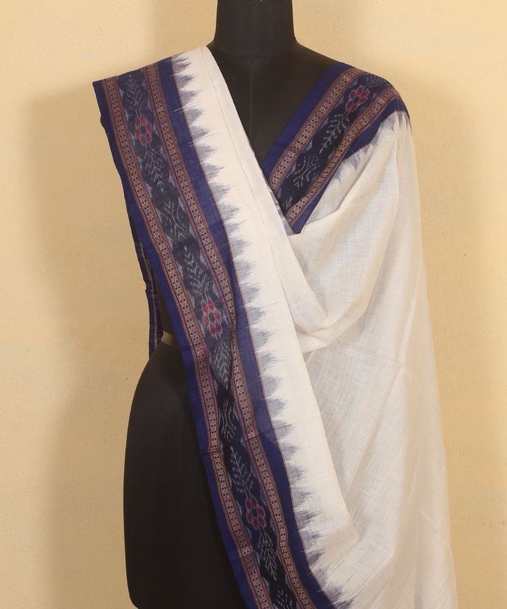White navy blue handwoven cotton sambalpuri dupatta