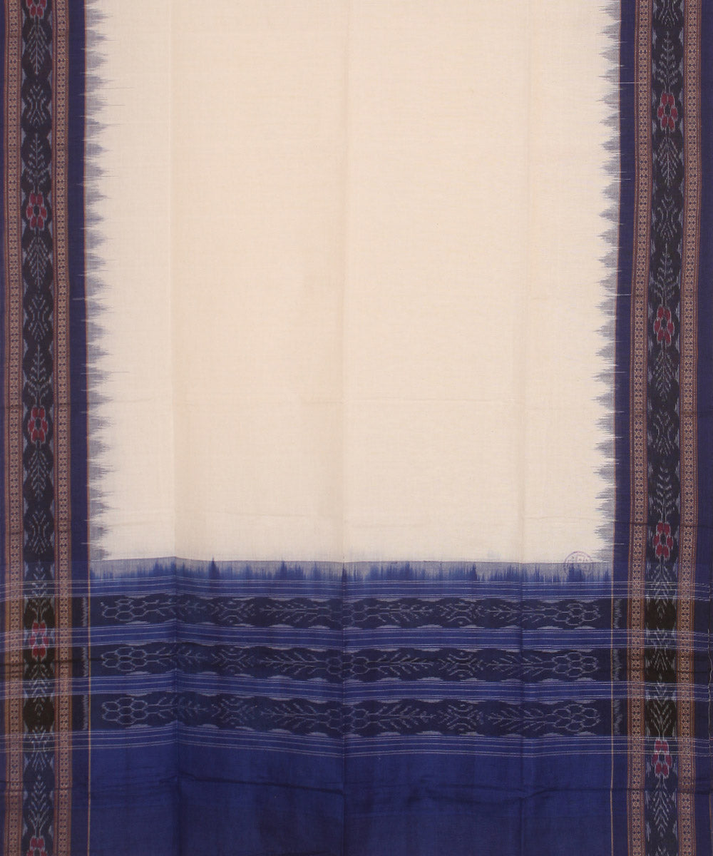 White navy blue handwoven cotton sambalpuri dupatta