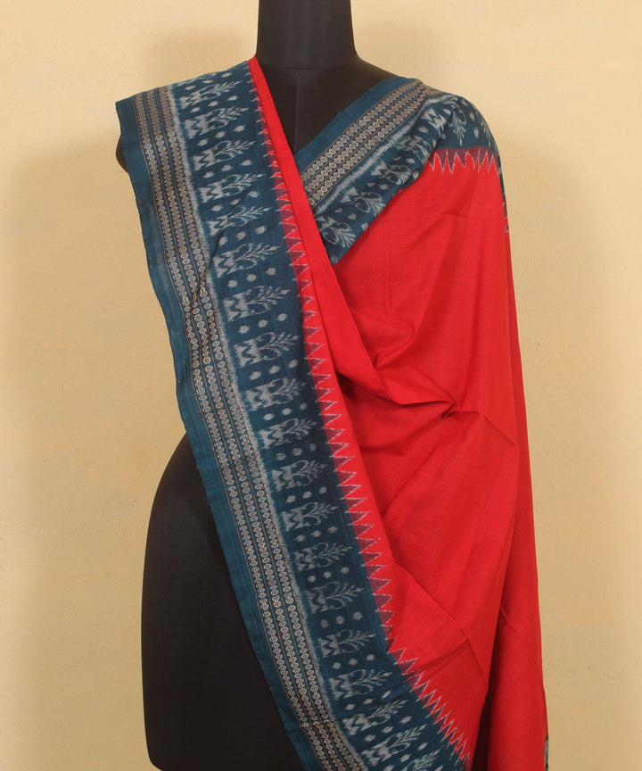 Red sky blue handwoven cotton sambalpuri dupatta