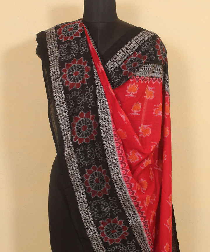 Red black handwoven sambalpuri cotton dupatta