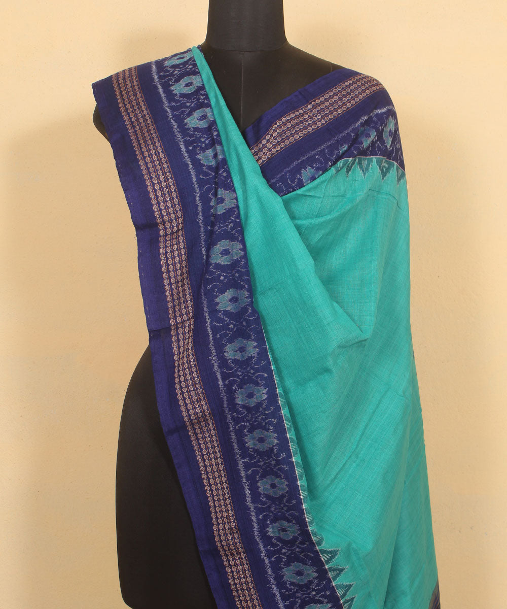 Sea green blue handwoven cotton sambalpuri dupatta