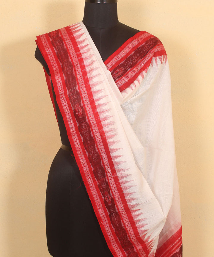 White red handwoven cotton sambalpuri dupatta