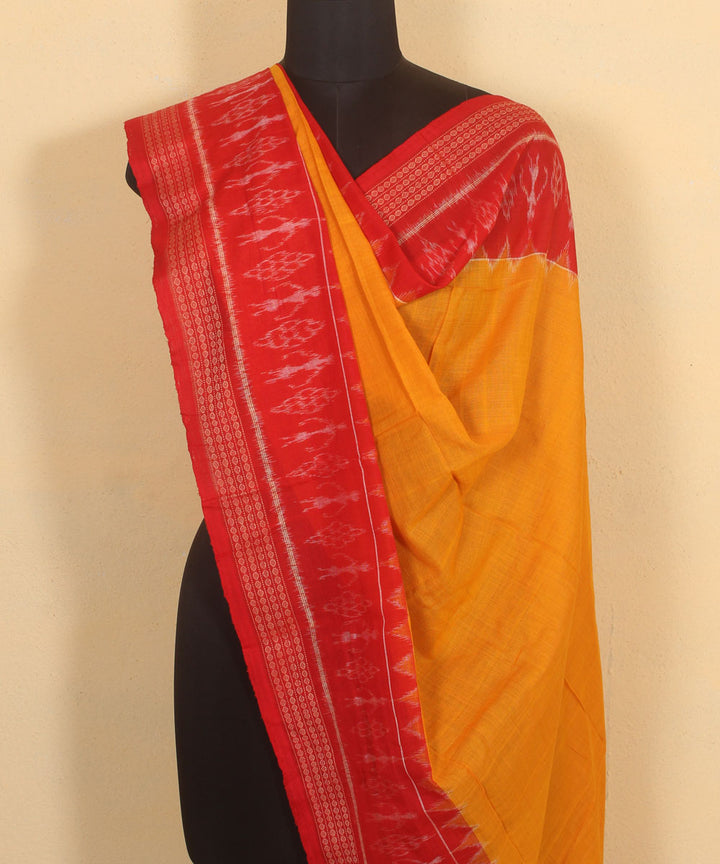 Yellow red handwoven cotton sambalpuri dupatta