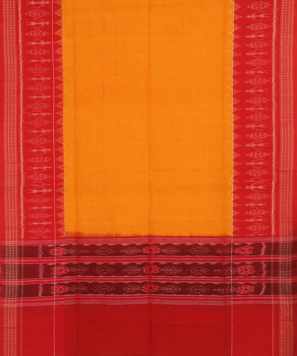 Yellow red handwoven cotton sambalpuri dupatta