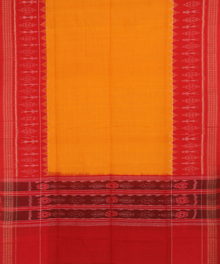 Yellow red handwoven cotton sambalpuri dupatta