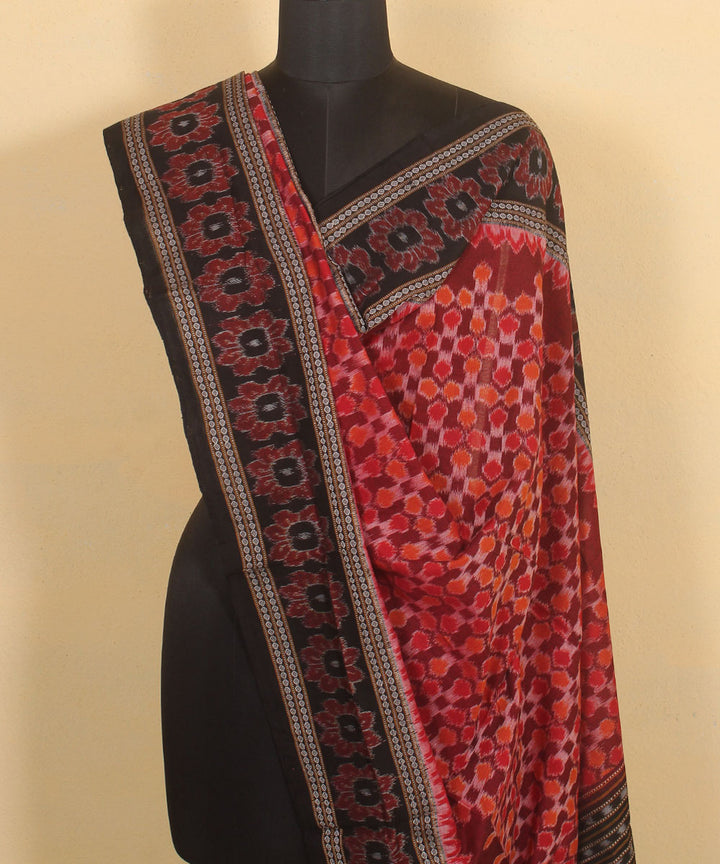 Maroon black handwoven cotton sambalpuri dupatta
