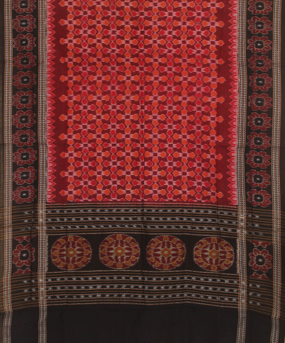 Maroon black handwoven cotton sambalpuri dupatta
