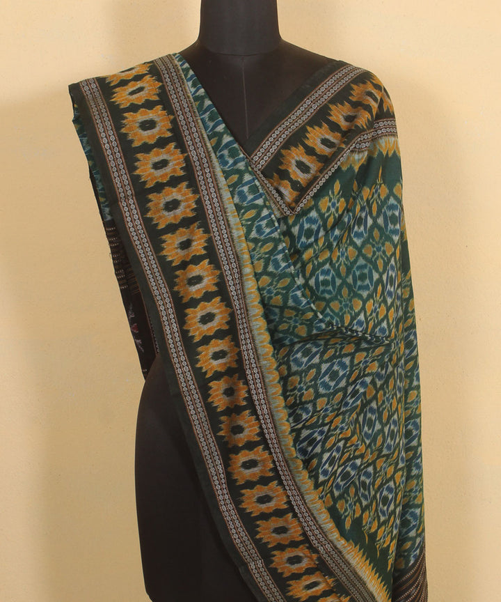 Dark green black cotton handwoven sambalpuri dupatta
