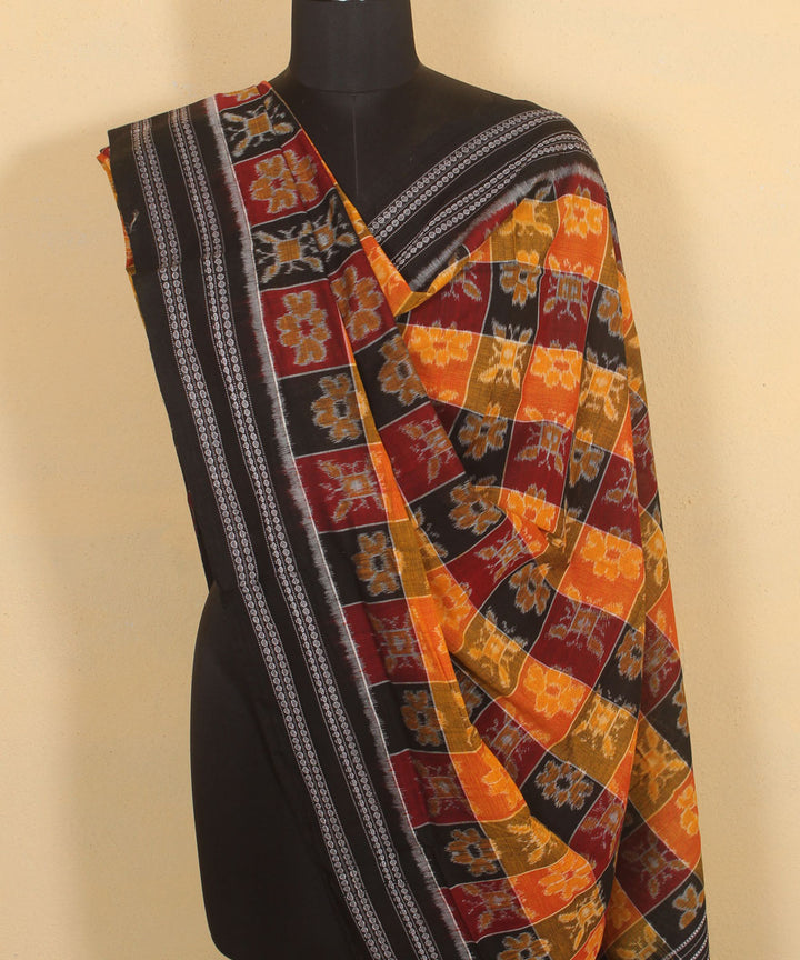 Multicolor yellow black handwoven cotton sambalpuri dupatta