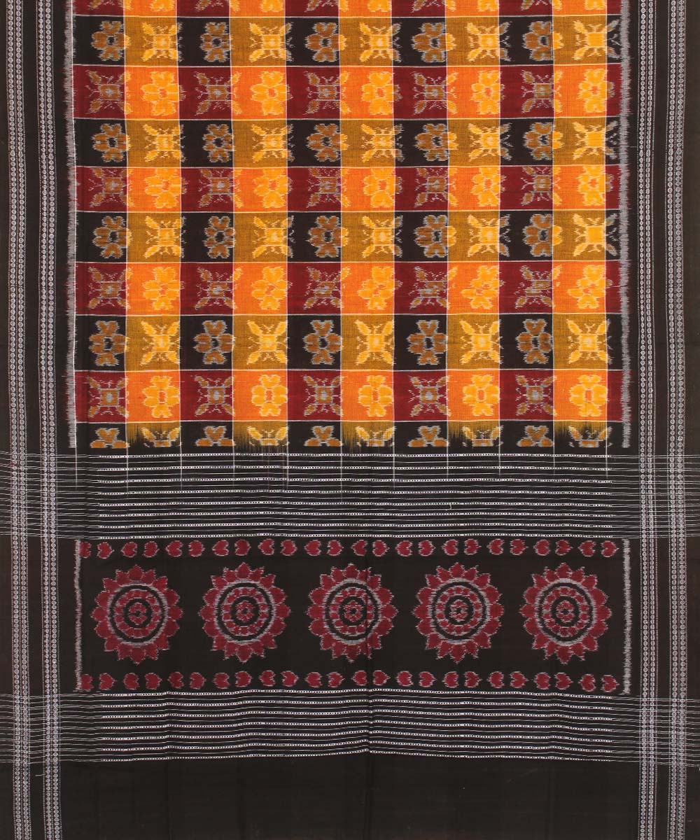 Multicolor yellow black handwoven cotton sambalpuri dupatta