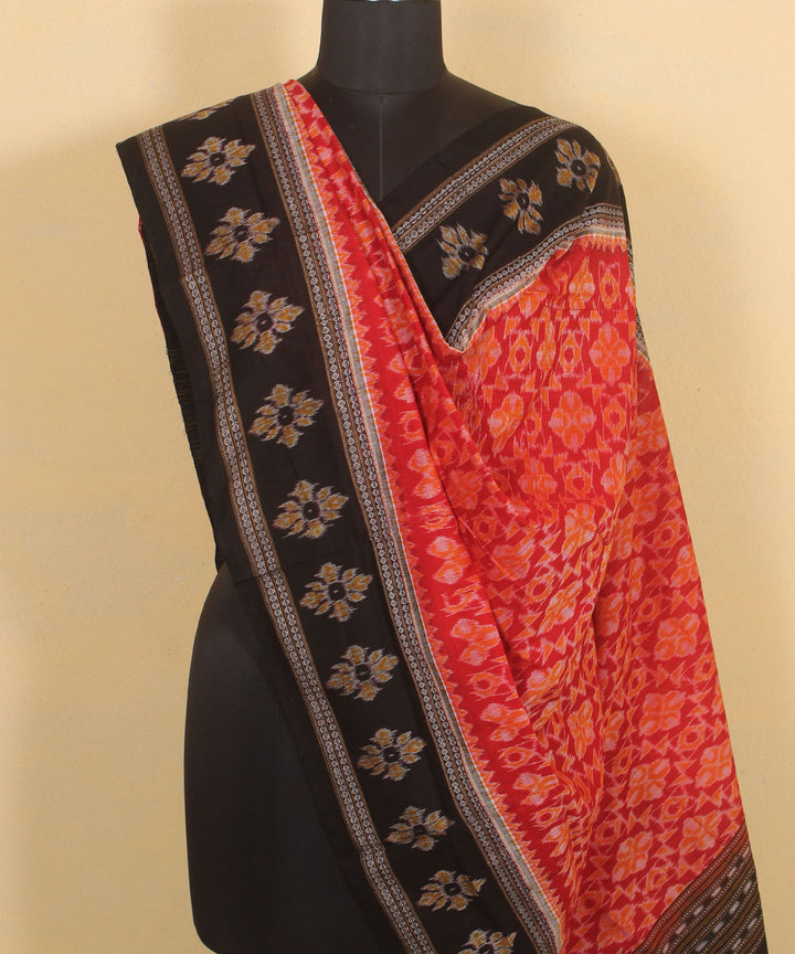 Orange black handwoven cotton sambalpuri dupatta