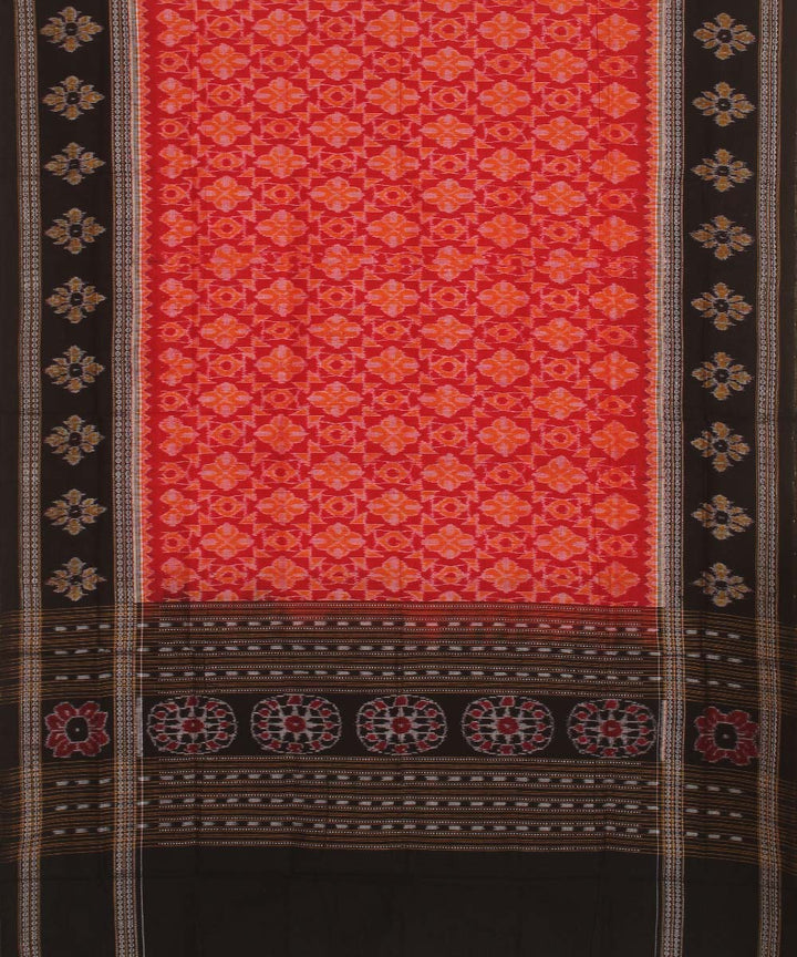 Orange black handwoven cotton sambalpuri dupatta