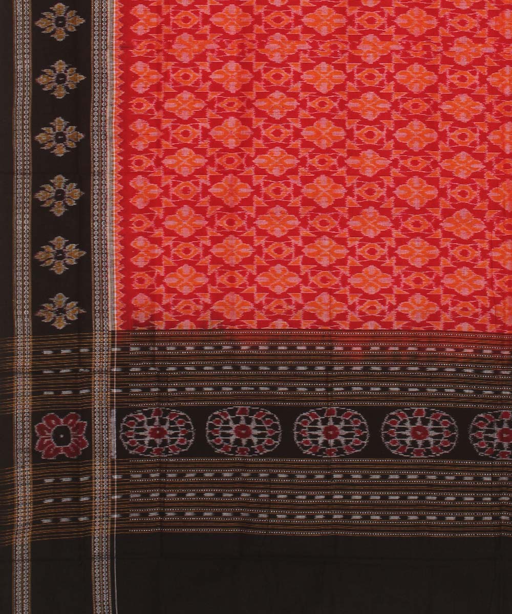 Orange black handwoven cotton sambalpuri dupatta