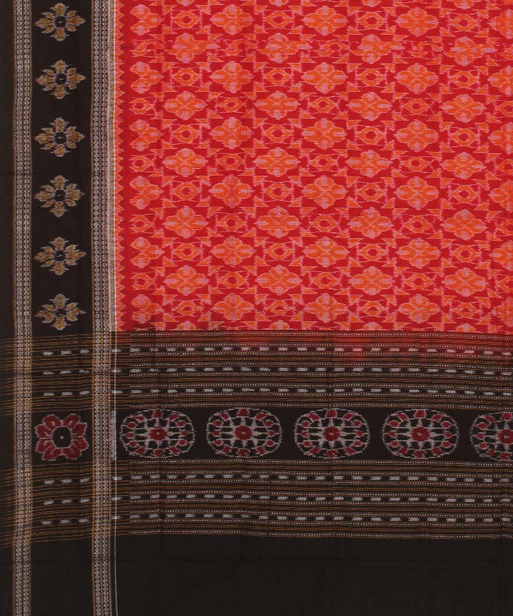 Orange black handwoven cotton sambalpuri dupatta