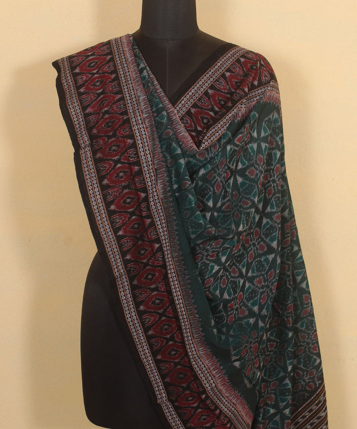 Dark green black handwoven cotton sambalpuri dupatta