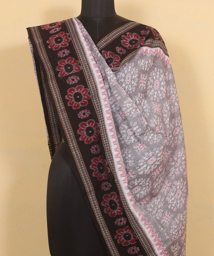 Grey black handwoven cotton sambalpuri dupatta