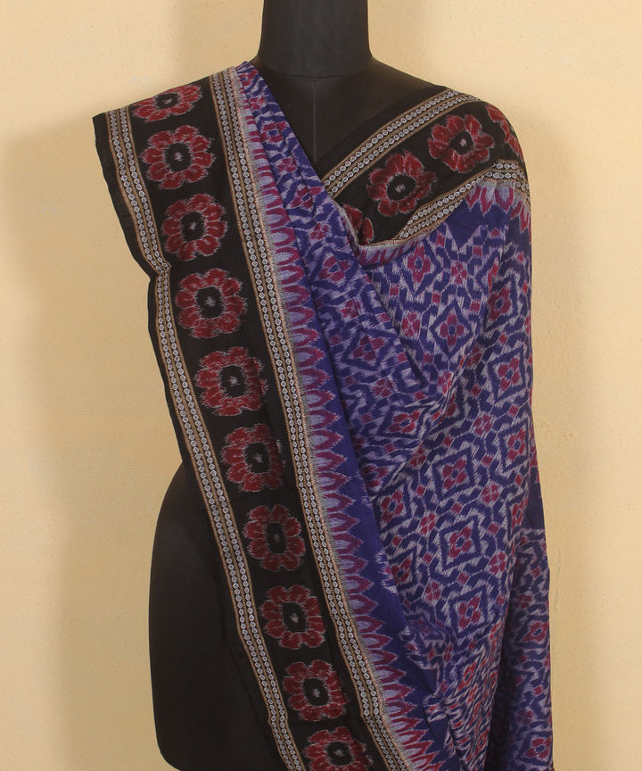 Navy blue black handwoven cotton sambalpuri dupatta