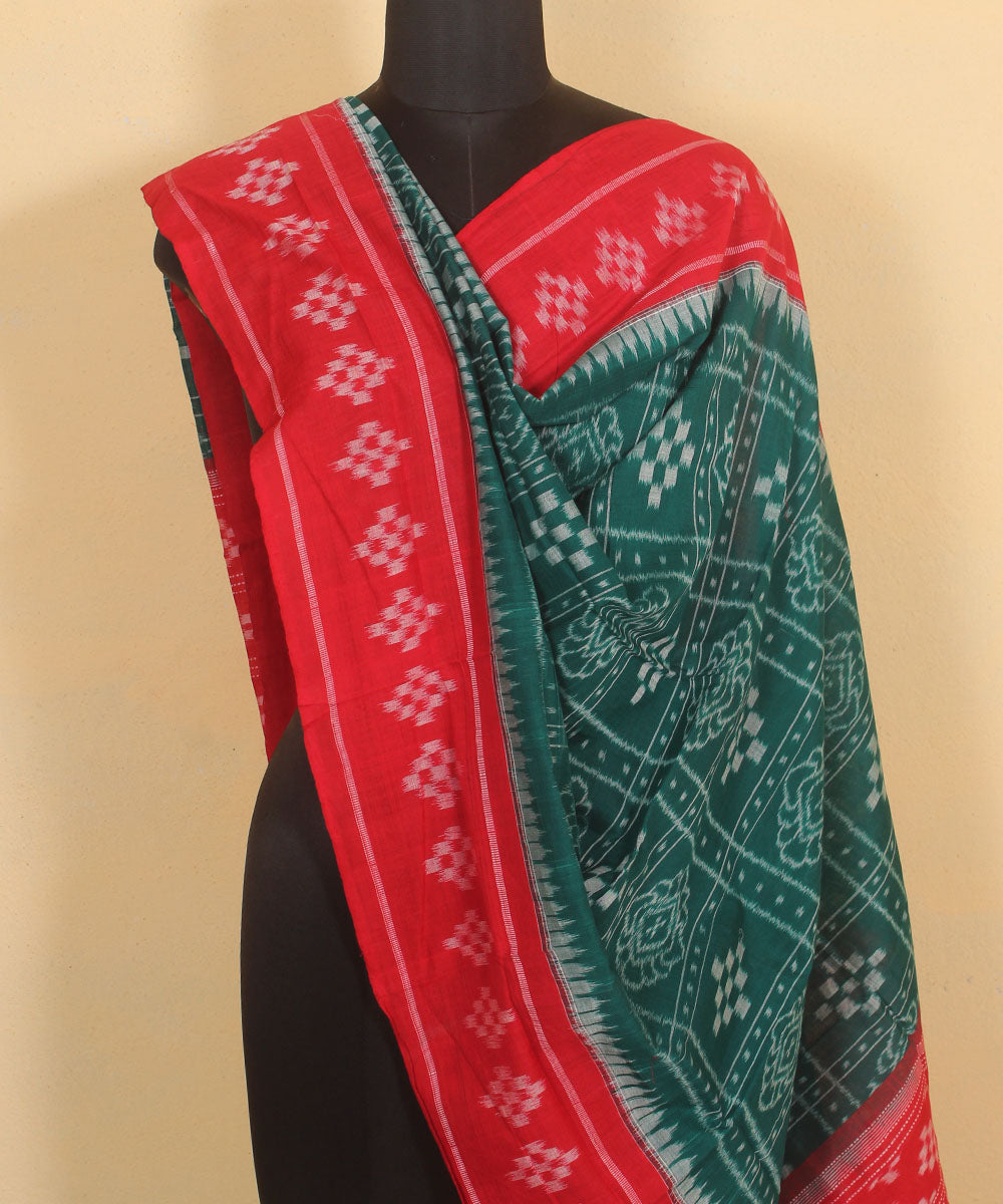 Cyan green red handwoven cotton sambalpuri dupatta