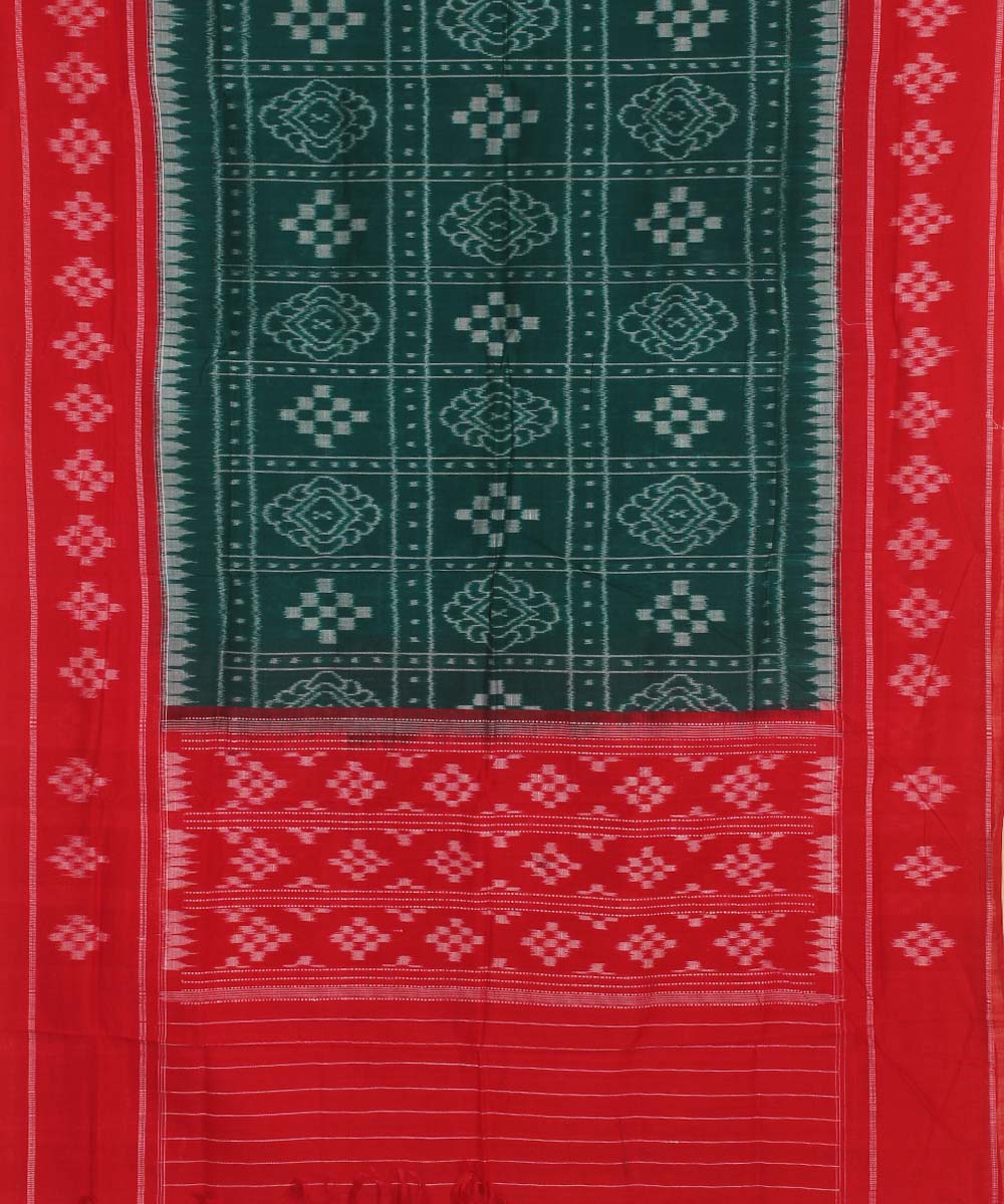 Cyan green red handwoven cotton sambalpuri dupatta