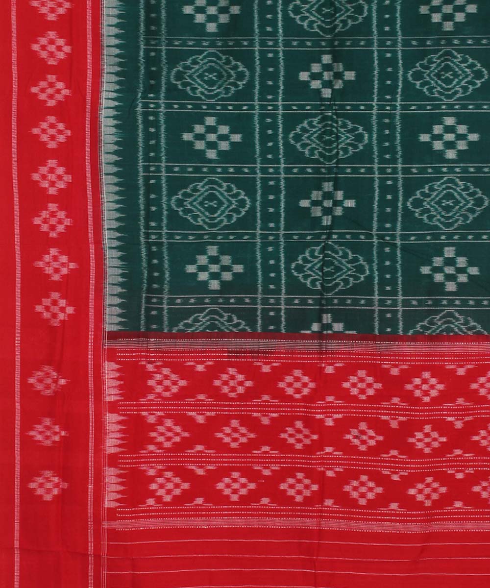 Cyan green red handwoven cotton sambalpuri dupatta