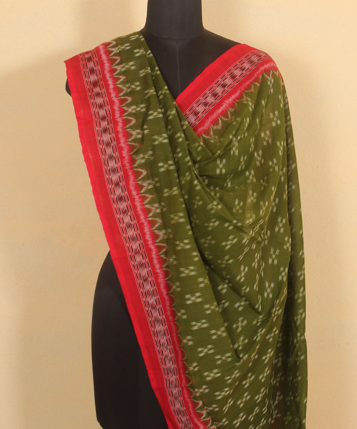 Olive green red handwoven cotton sambalpuri dupatta