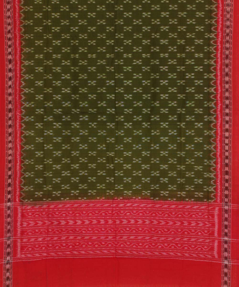 Olive green red handwoven cotton sambalpuri dupatta