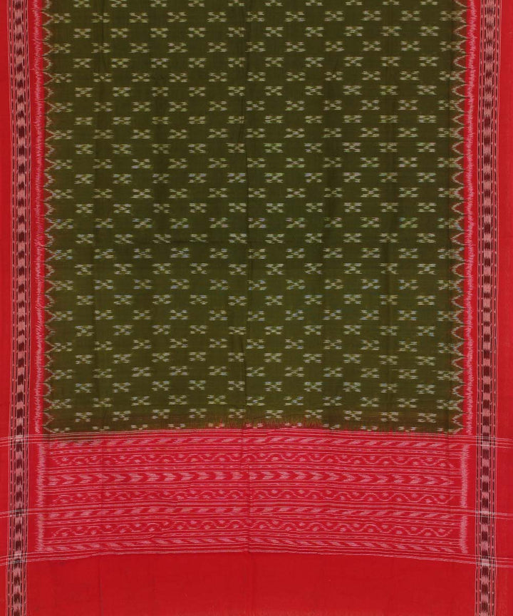 Olive green red handwoven cotton sambalpuri dupatta
