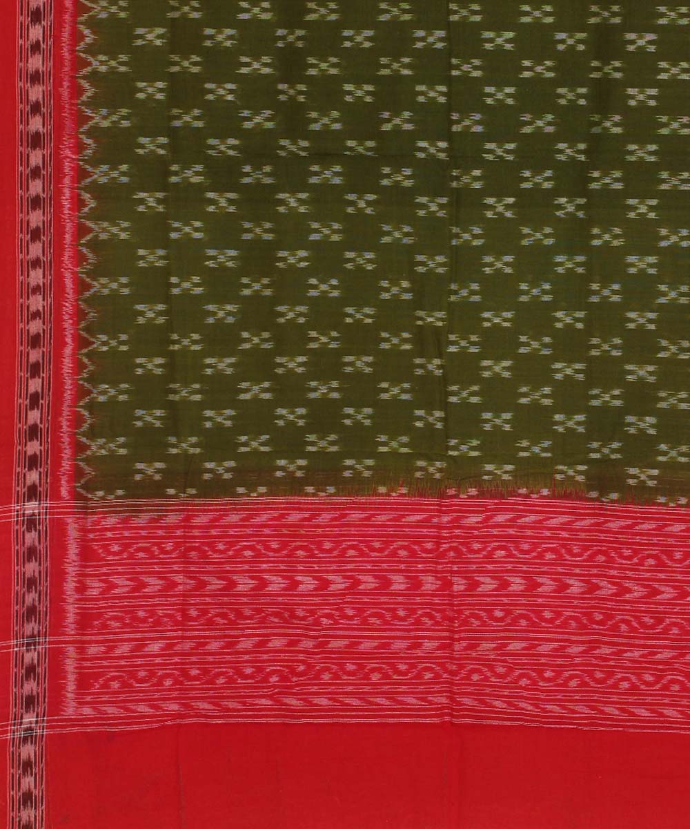 Olive green red handwoven cotton sambalpuri dupatta
