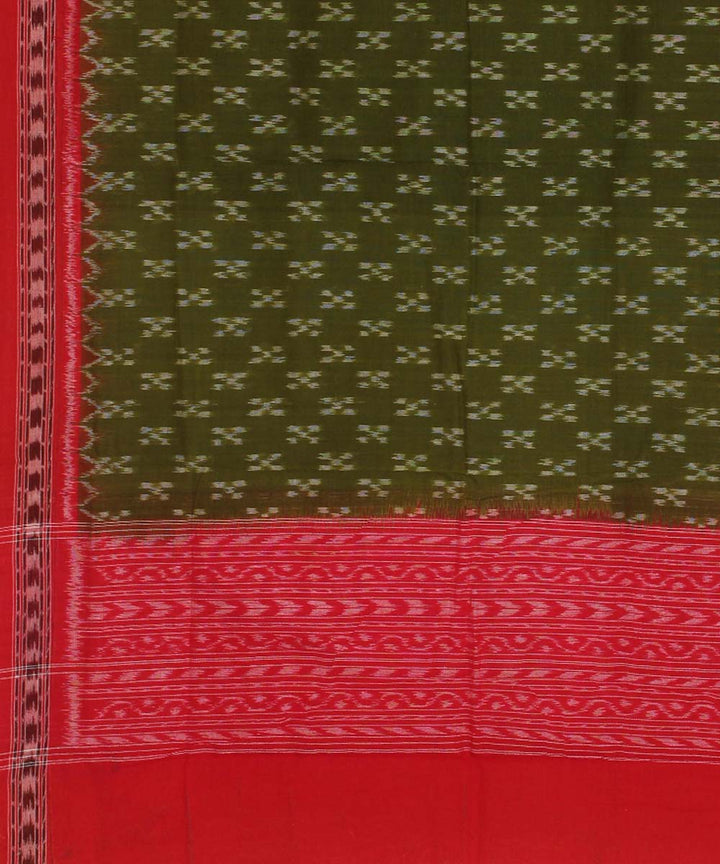 Olive green red handwoven cotton sambalpuri dupatta