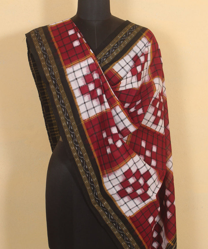 Maroon white black handwoven cotton sambalpuri dupatta