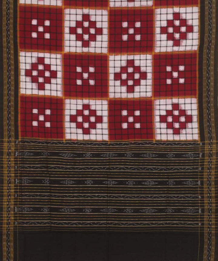 Maroon white black handwoven cotton sambalpuri dupatta