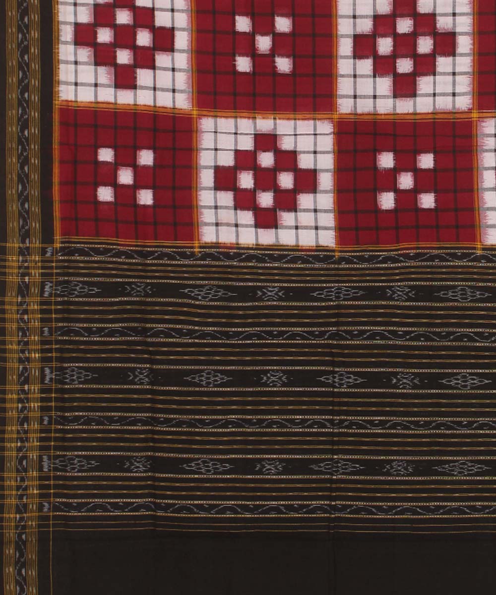 Maroon white black handwoven cotton sambalpuri dupatta