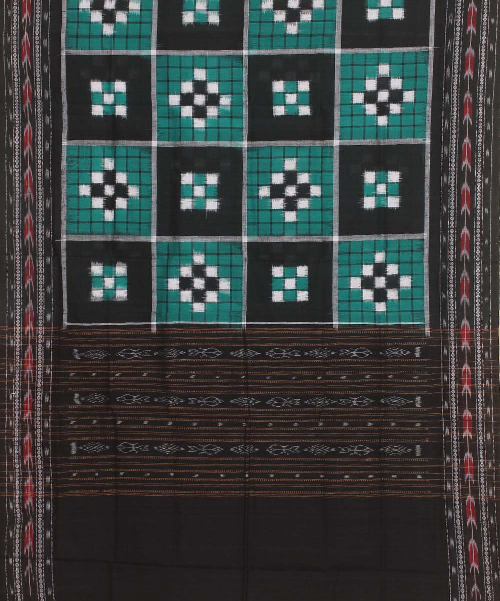 Dark green white black handwoven cotton sambalpuri dupatta
