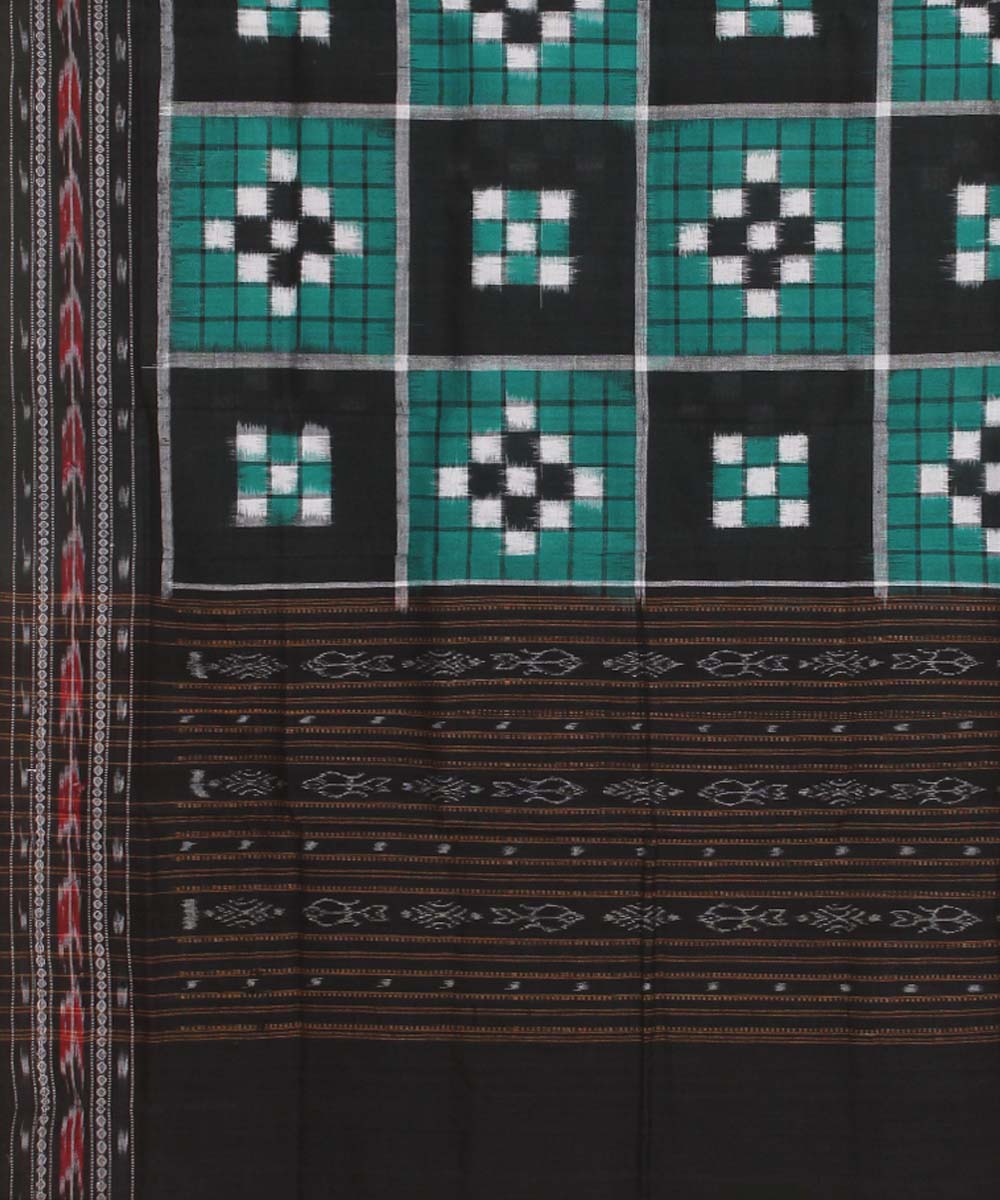 Dark green white black handwoven cotton sambalpuri dupatta