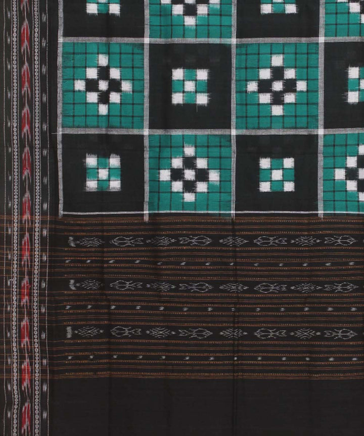 Dark green white black handwoven cotton sambalpuri dupatta