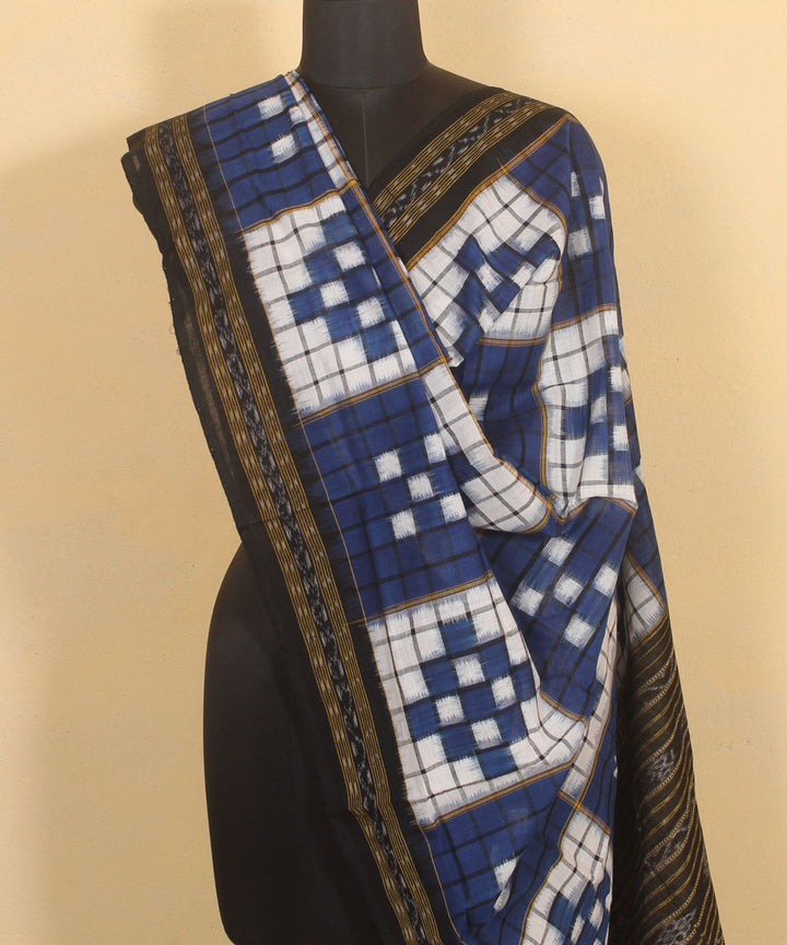 Navy blue white black cotton handwoven sambalpuri dupatta
