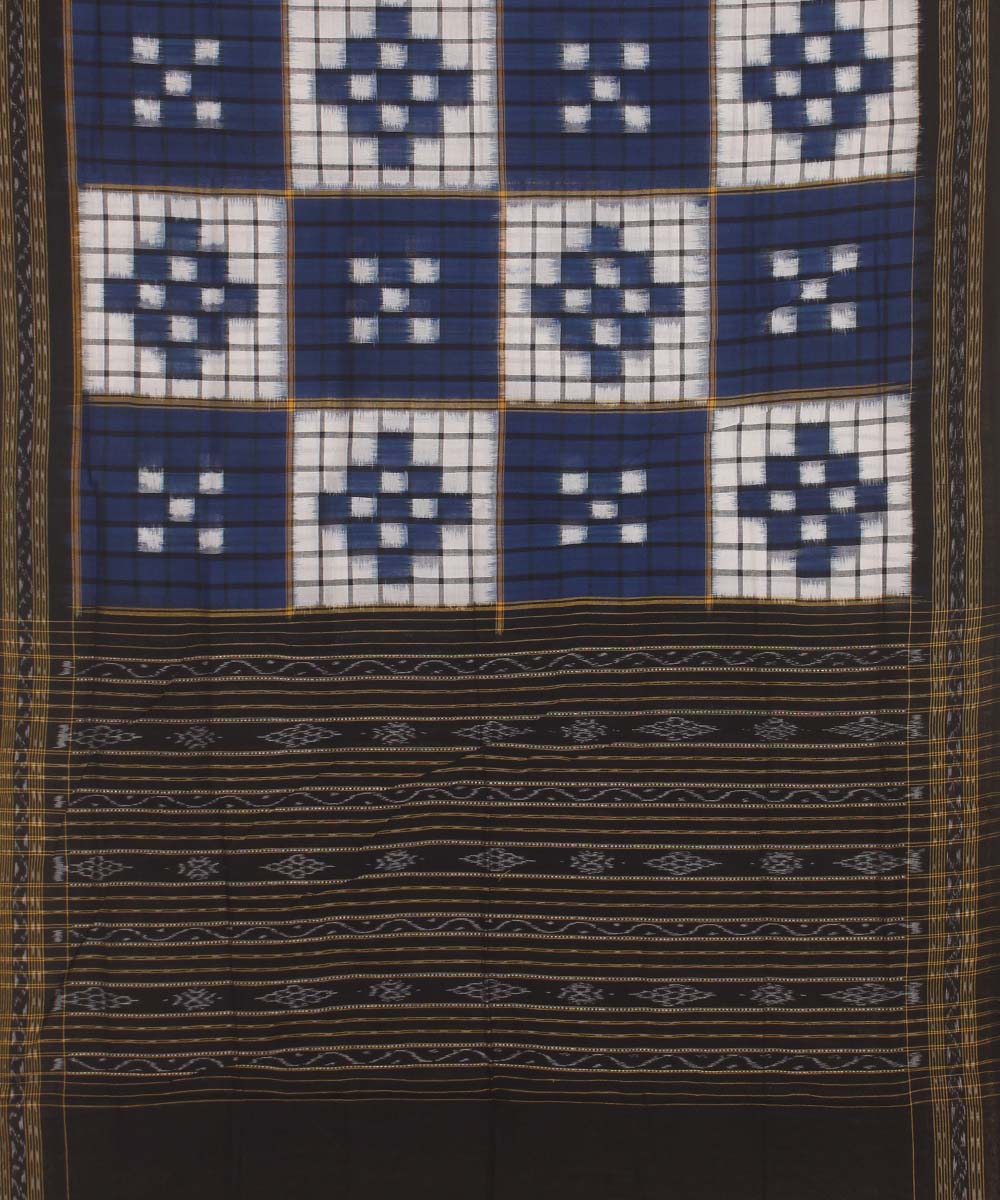 Navy blue white black cotton handwoven sambalpuri dupatta