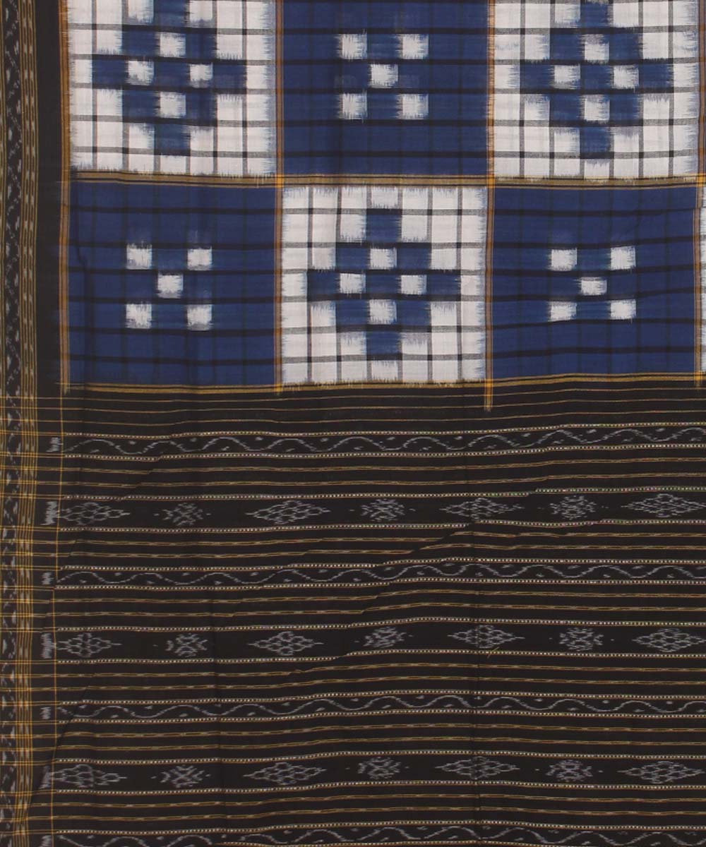 Navy blue white black cotton handwoven sambalpuri dupatta